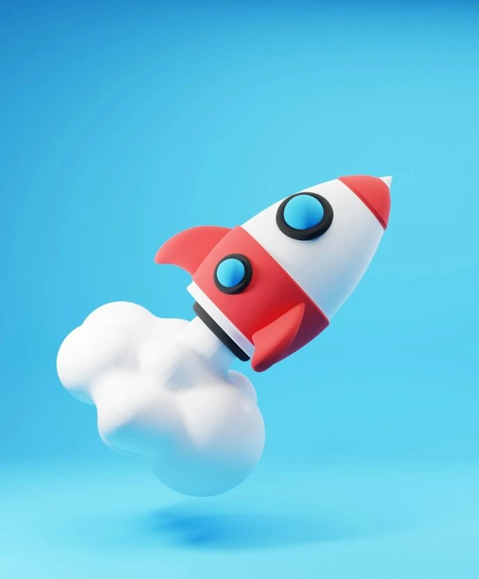 a red and white rocket ship flying through the sky